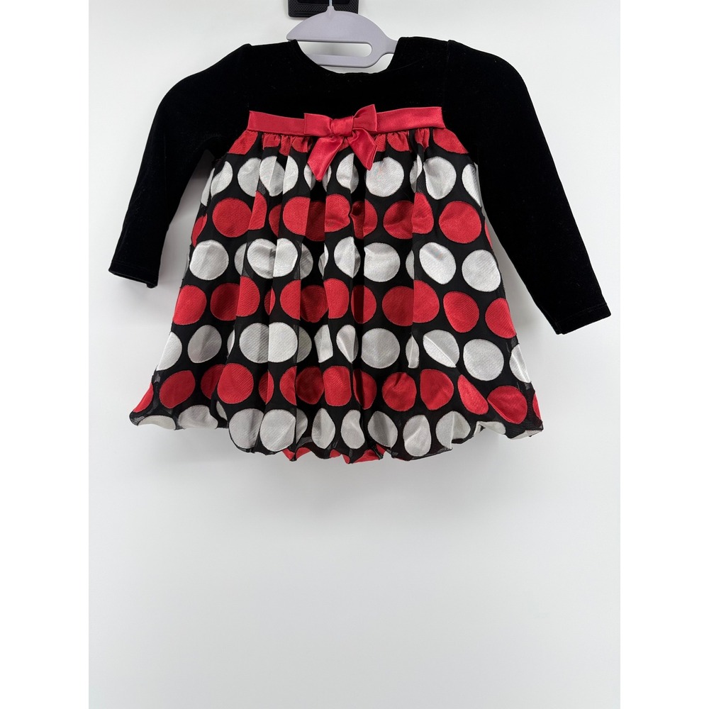 Jessica Ann Dot Bubble Hem Dress 3T Polyester Black Red White Velvet Holiday